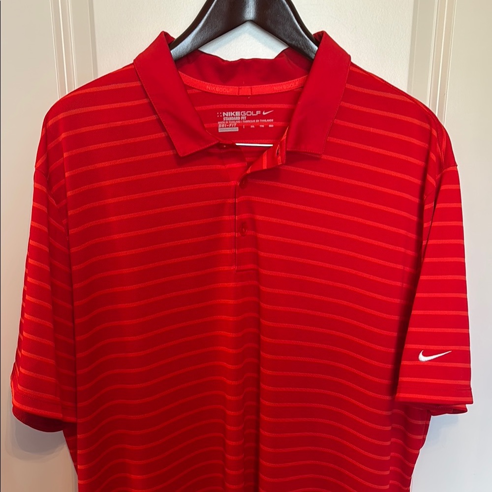 Nike Men's Red Striped Polo Shirt